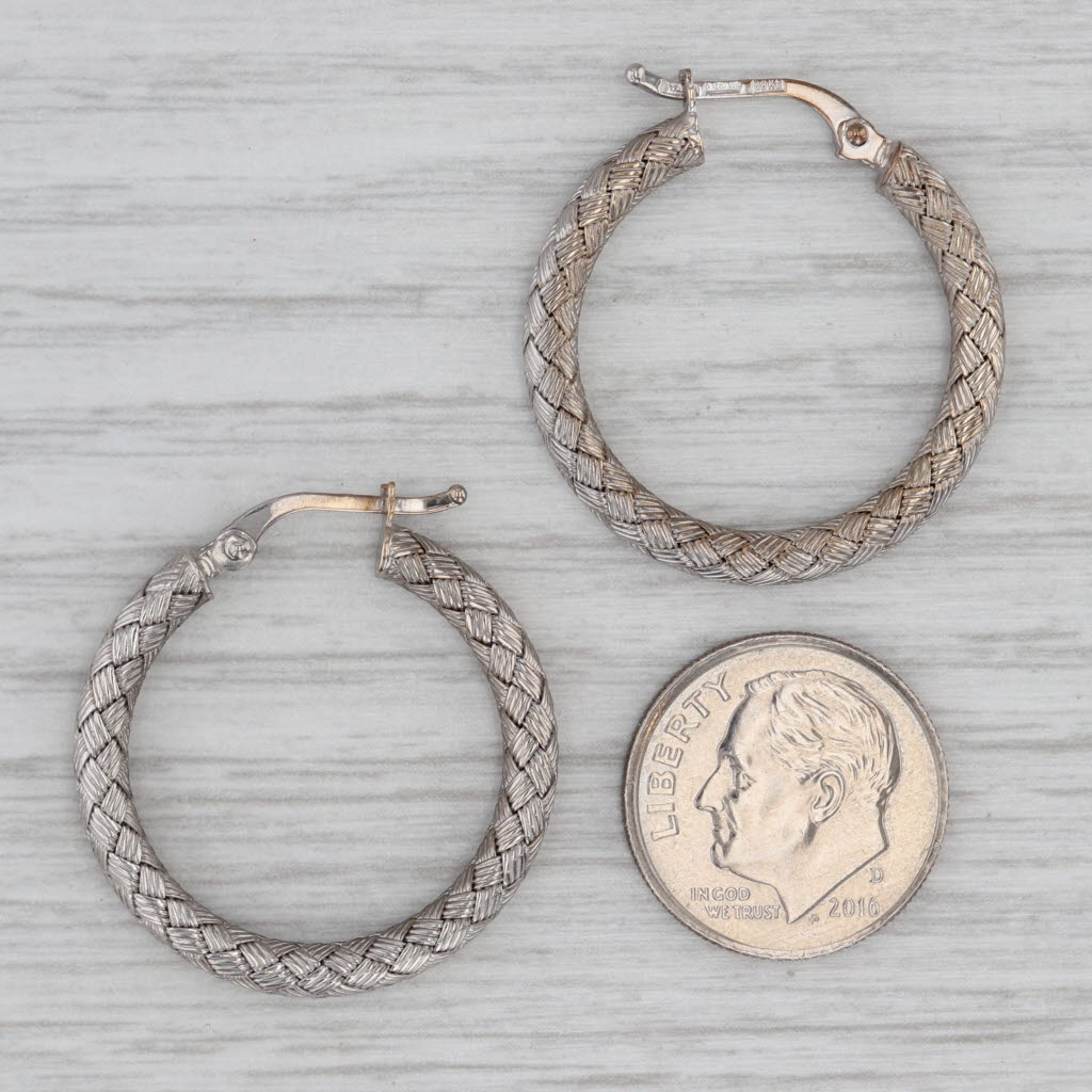 Gray Roberto Coin Basket Weave Hoop Earrings 18k White Gold Snap Top Round Hoops