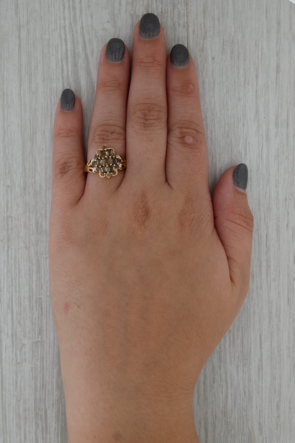 1.34ctw Andalusite Diamond Cluster Ring 10k Yellow Gold Size 7