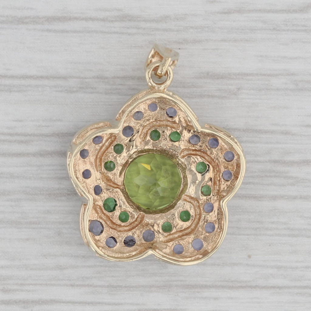 Gray 2.60ctw Peridot Tsavorite Garnet Tanzanite Flower Pendant 10k Yellow Gold