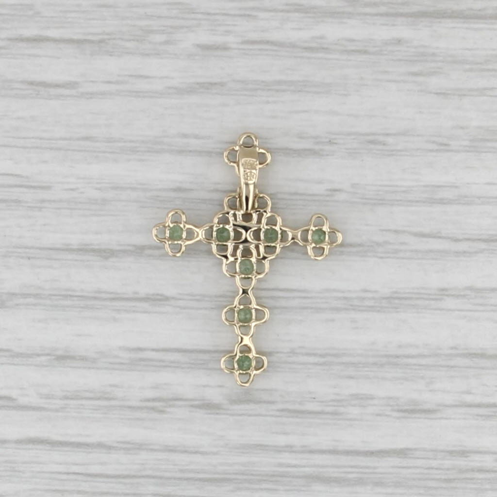 0.27ctw Mint Garnet Floral Cross Pendant 10k Yellow Gold