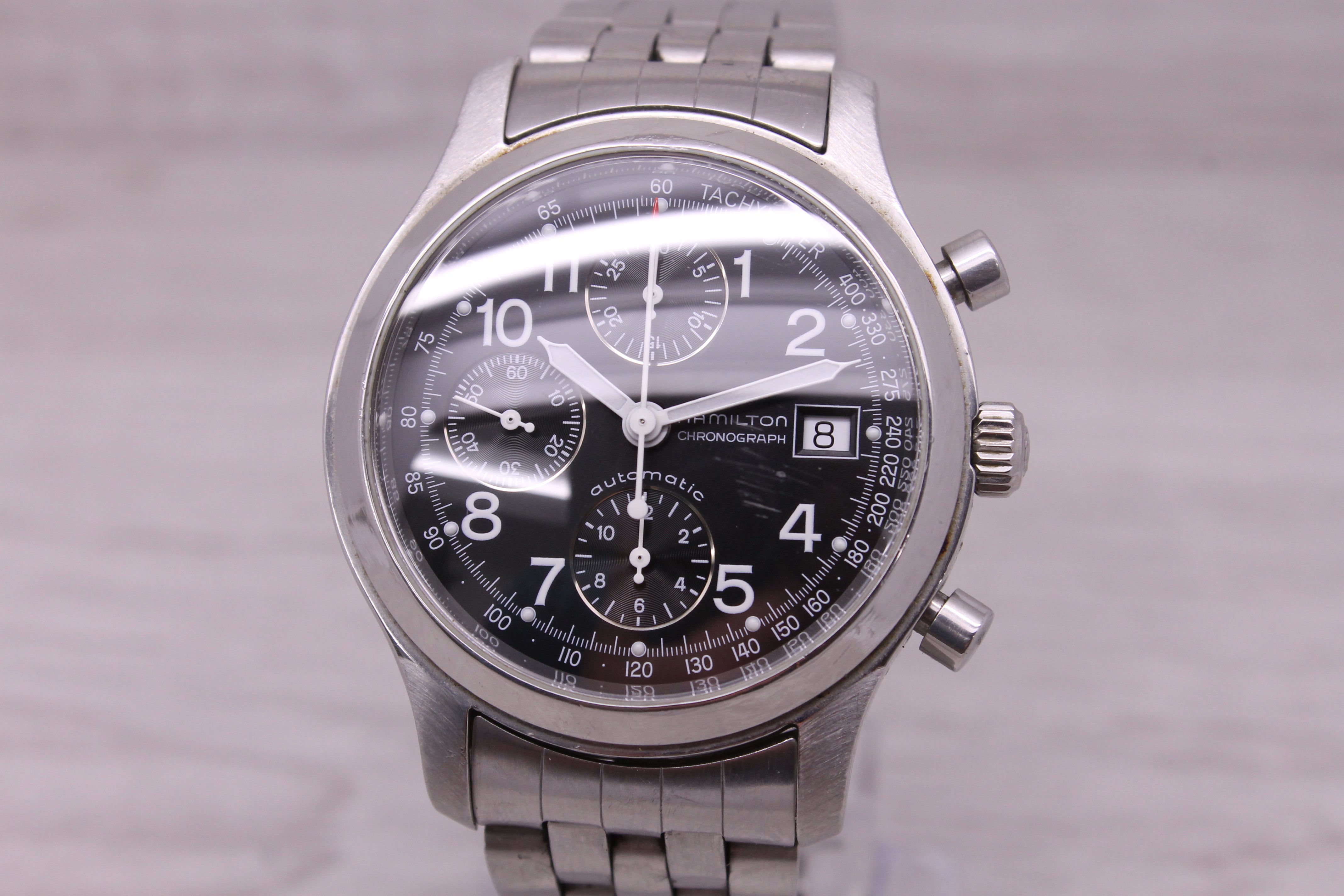 Dark Gray Hamilton 40mm Stainless Steel Mens Automatic Chronograph Watch w/ Bracelet 3828