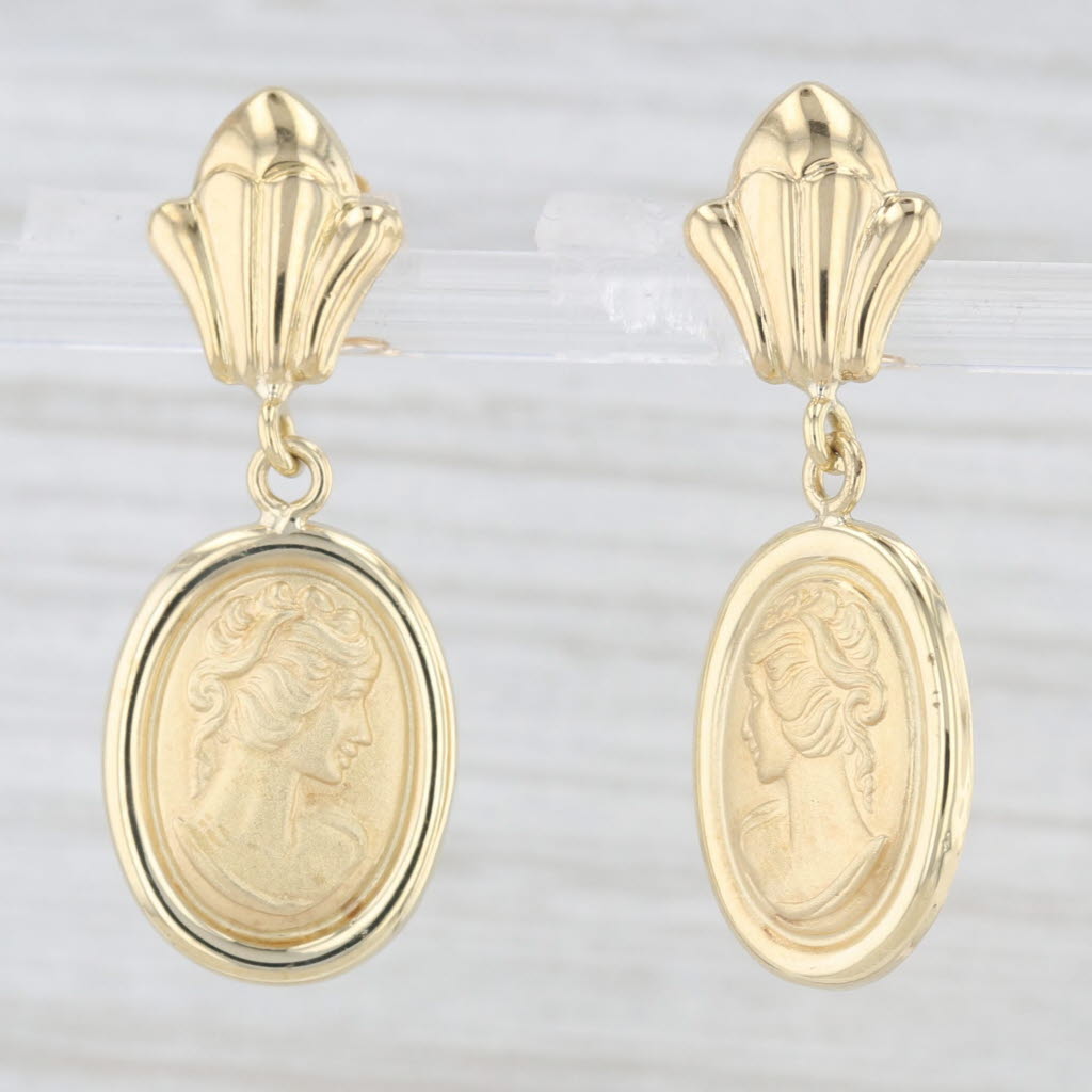 Light Gray Cameo Dangle Earrings 18k Yellow Gold Pierced Drops Milor Italy