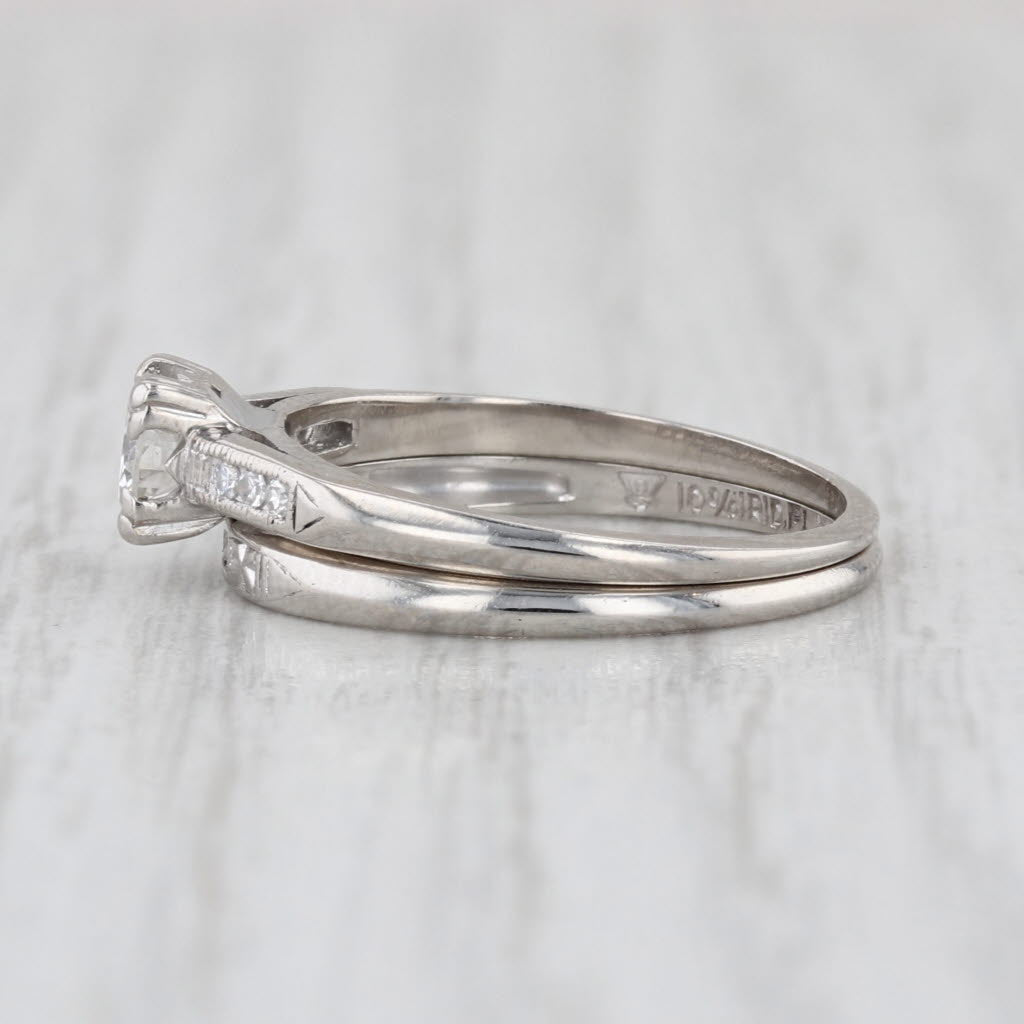 Vintage 0.39ctw Diamond Engagement Ring Wedding Band Bridal Set Platinum Sz 5.5