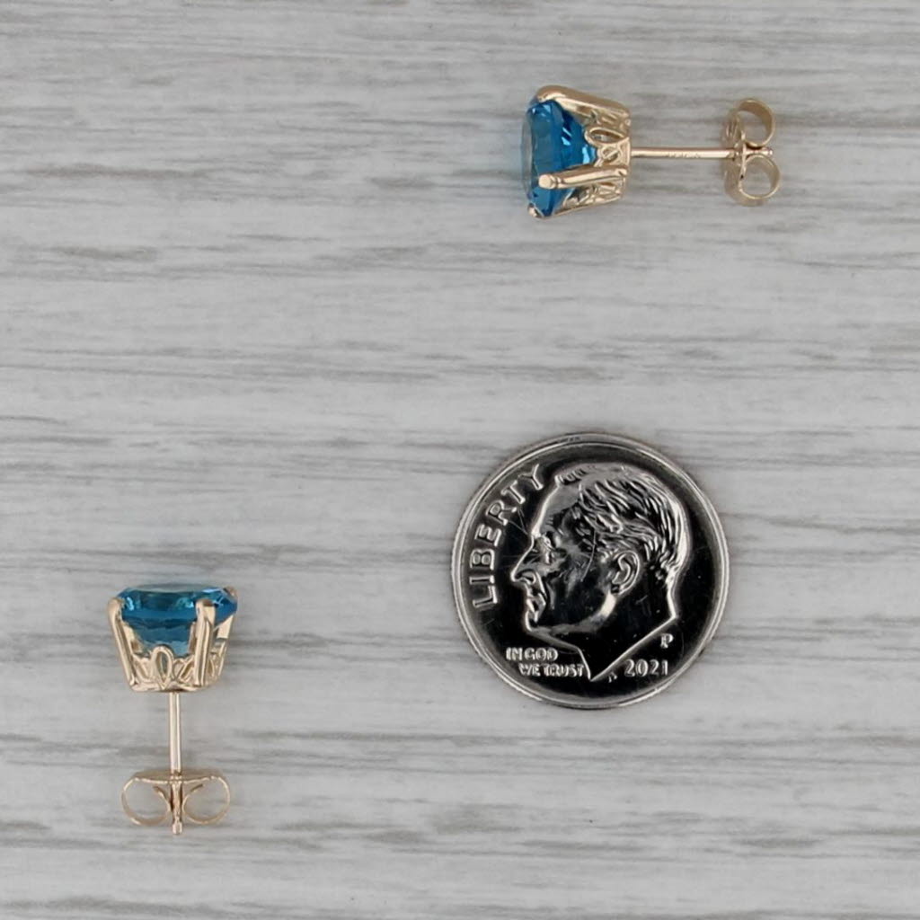5ctw Round Blue Topaz Stud Earrings 14k Yellow Gold Solitaire Studs