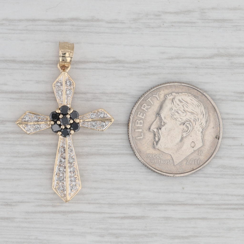 Gray 0.29ctw Black White Diamond Cross Pendant 14k Yellow Gold