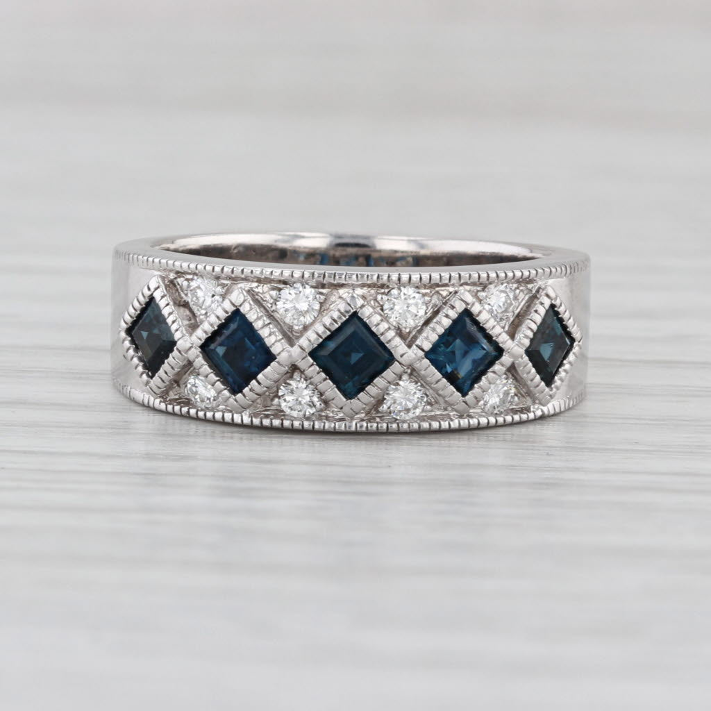 1.16ctw Blue Sapphire Diamond Ring 14k White Gold Size 8.5 - 8.75 Band