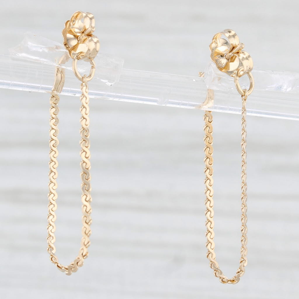 Light Gray Woven Chain Dangle Earrings 14k Yellow Gold