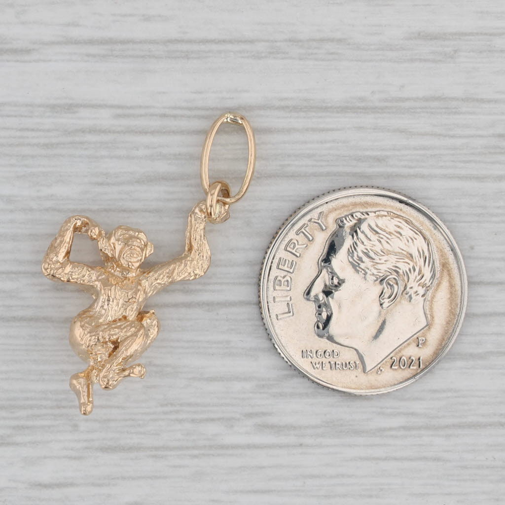 Gray Monkey Pendant 18k Yellow Gold 3D Figural Charm