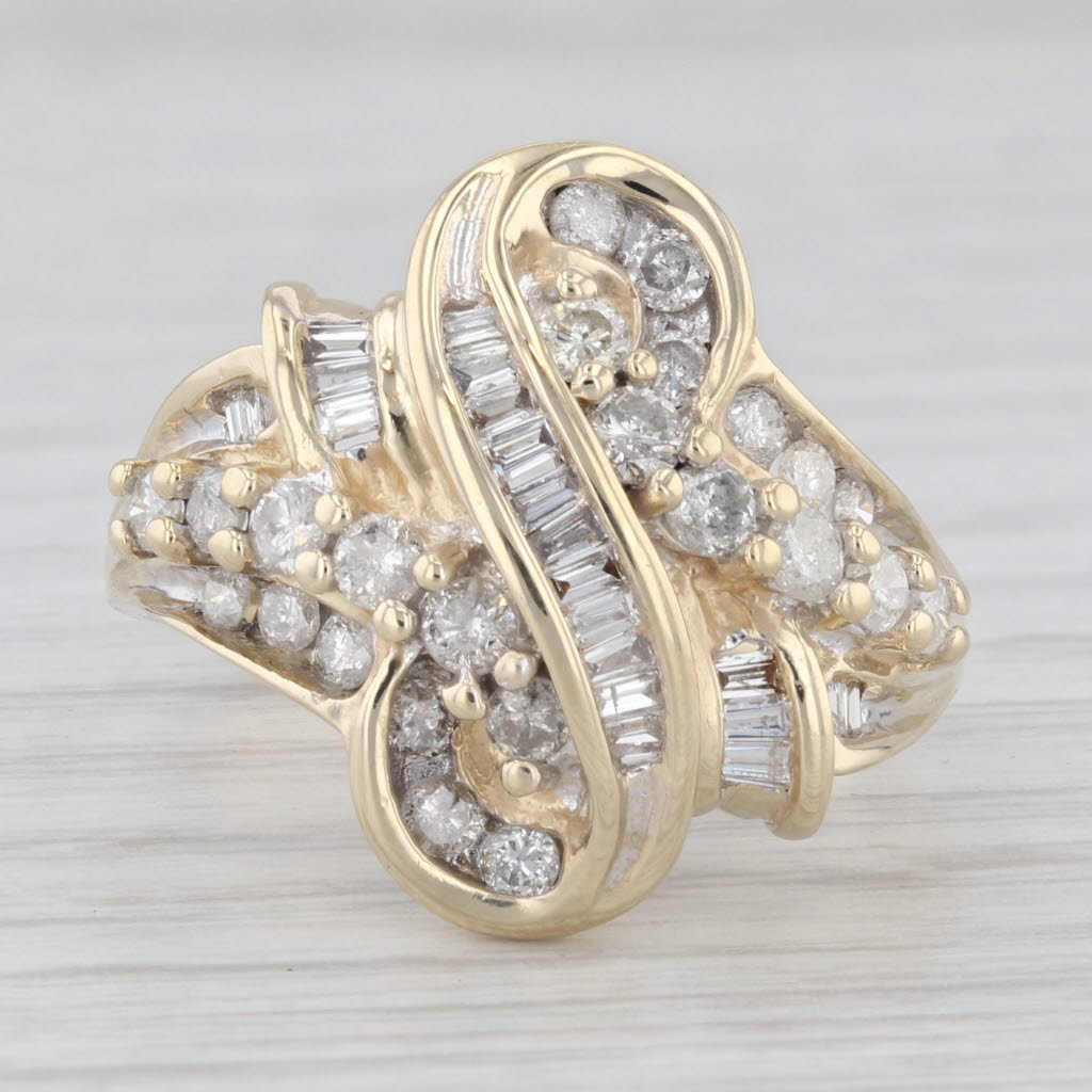 Light Gray 0.85ctw Diamond Bypass Ring 14k Yellow Gold Size 10.75