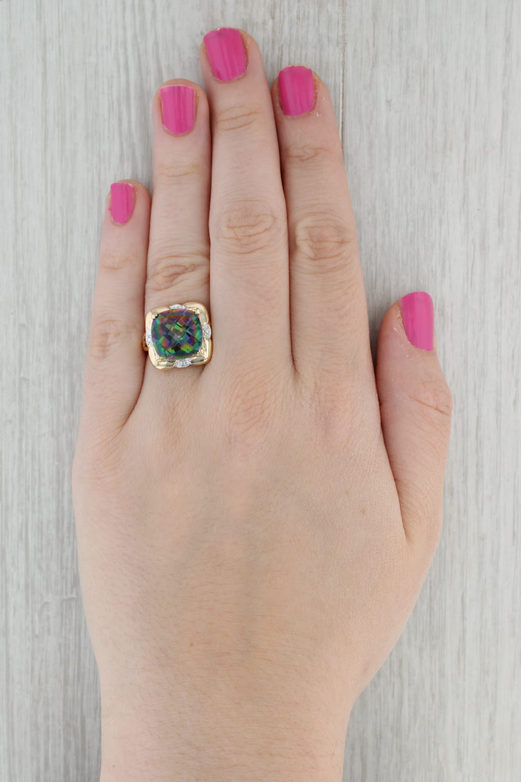 Gray 12.96ct Mystic Topaz Cushion Solitaire Ring 14k Yellow Gold Size 7.5 Cocktail