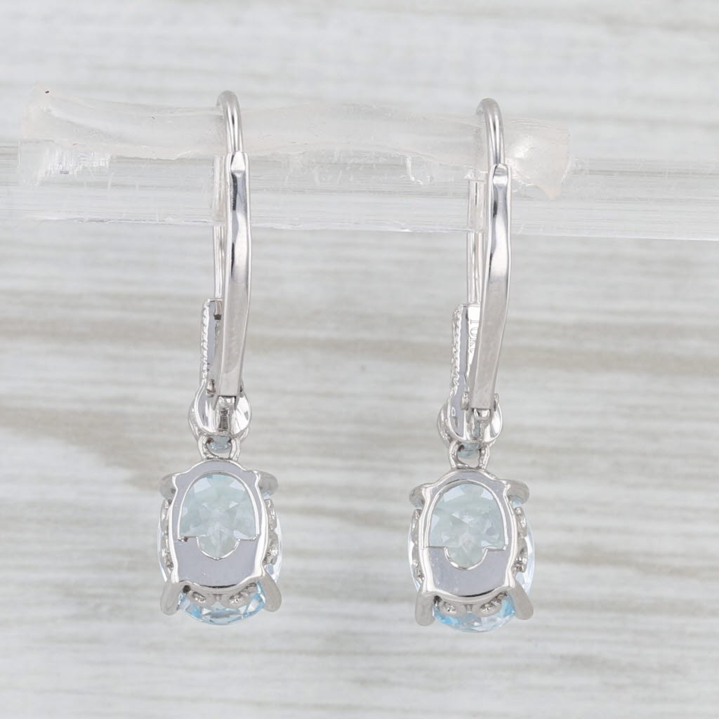 2.84ctw Blue Topaz Diamond Drop Earrings 10k White Gold Lever Back Drops