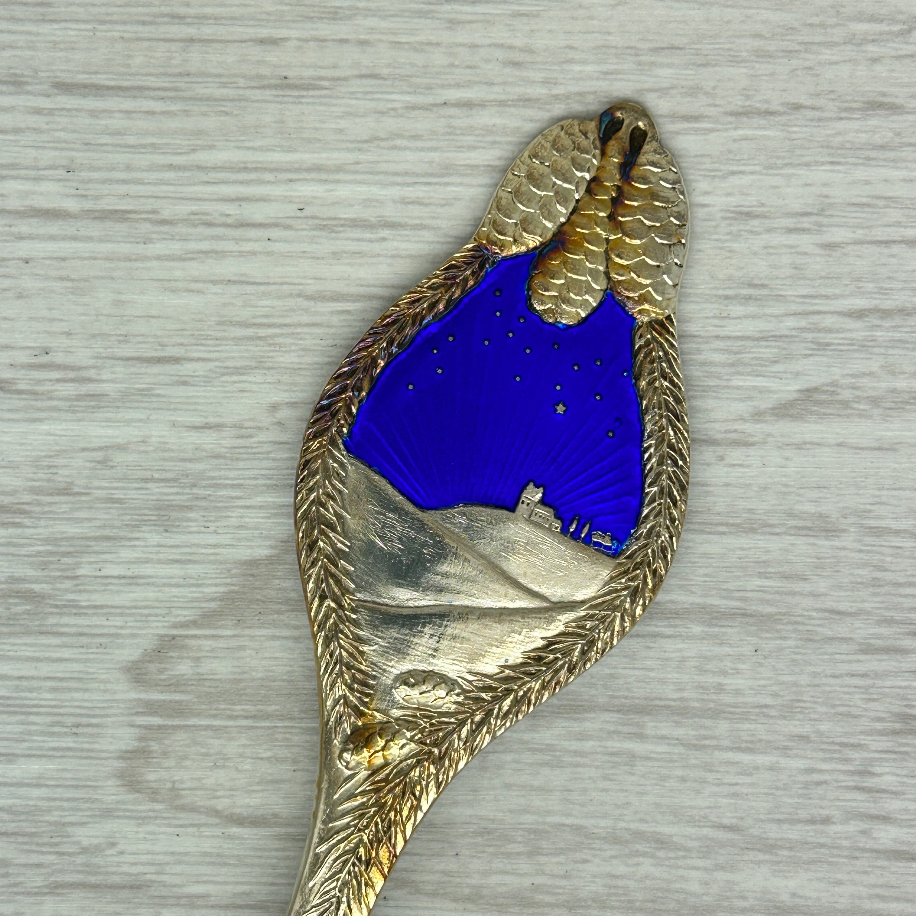 Dark Gray Vintage 1973 Anton Michelsen Sterling Silver Enamel Christmas Spoon Denmark