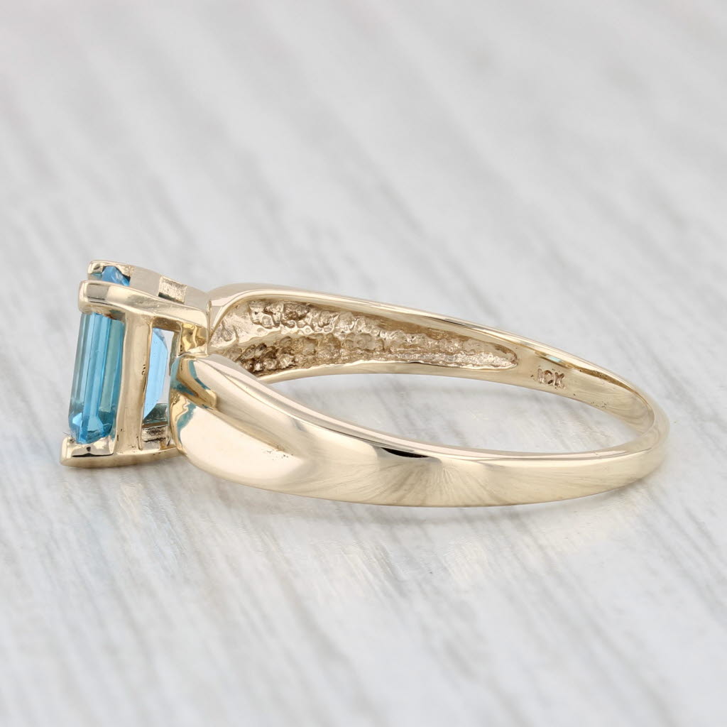 Light Gray 1.70ct Blue Topaz Solitaire Ring 10k Yellow Gold Size 10.25 Emerald Cut