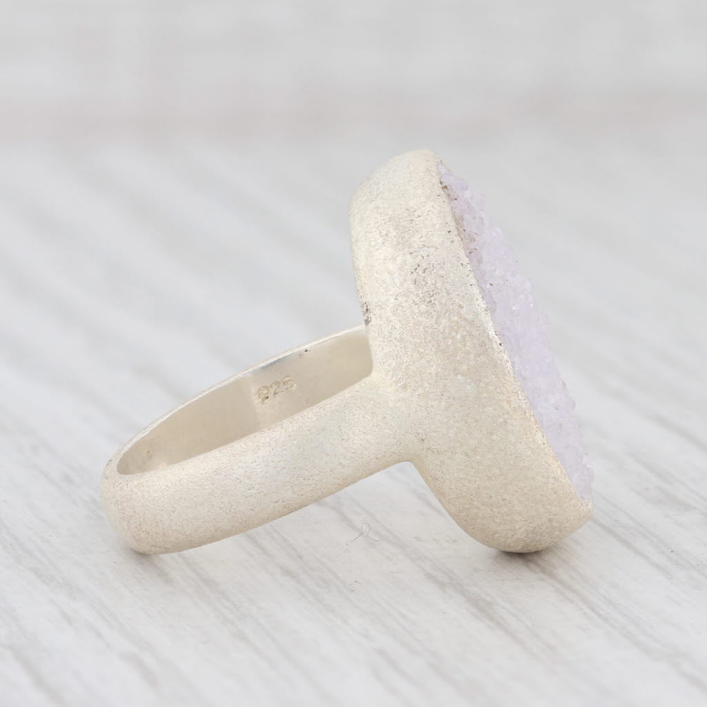 New Nina Wynn White Druzy Quartz Ring Sterling Silver Size 7.25 Statement