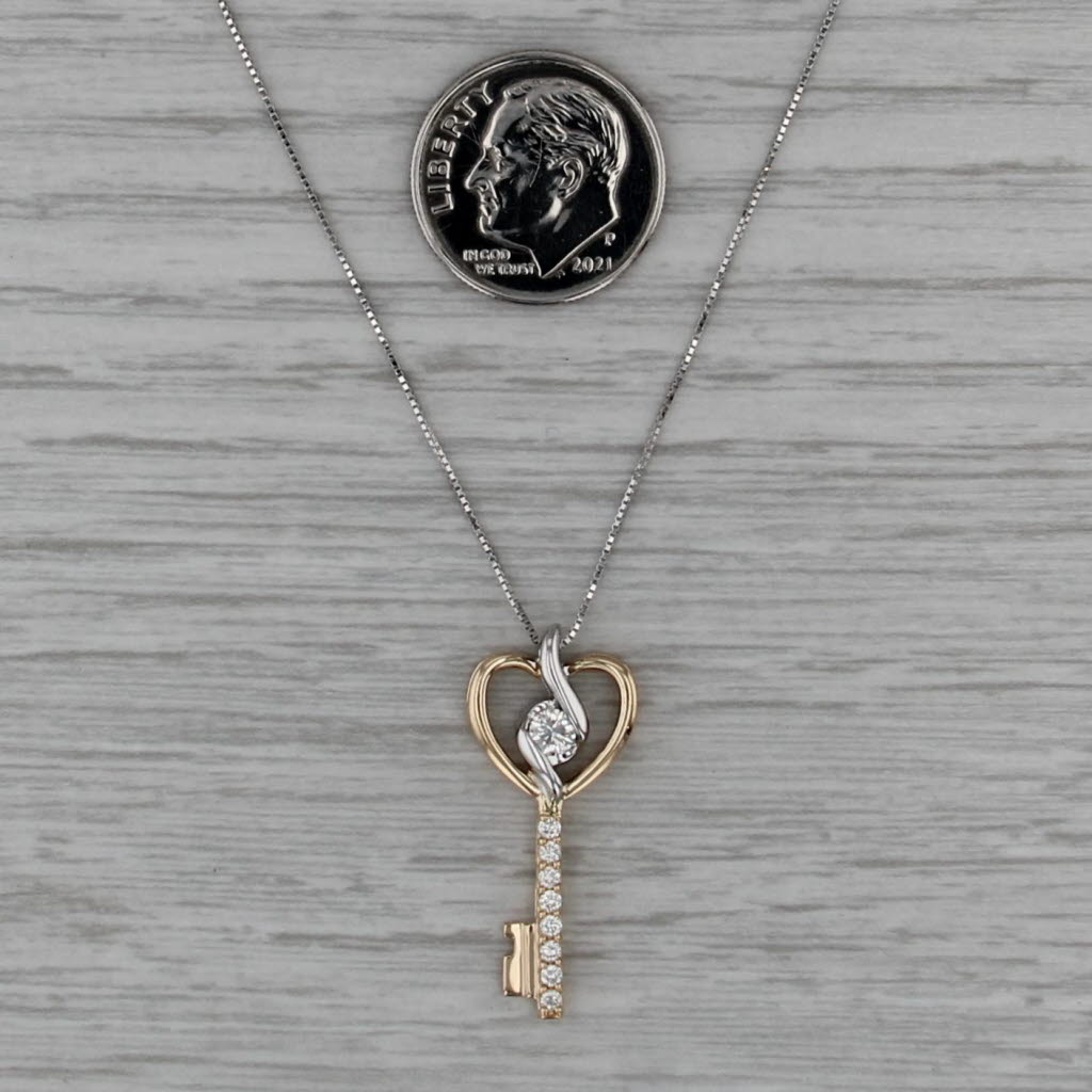 Sirena 0.25ctw Diamond Skeleton Key Heart Pendant Necklace 14k Gold 18.75"