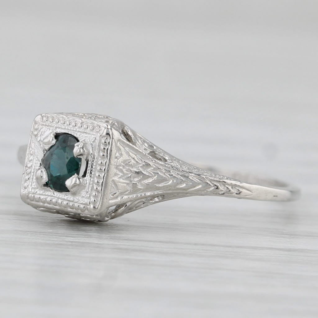 Light Gray Vintage Blue Alexandrite Ring 950 Platinum Oval 0.17ct Solitaire Size 6.25