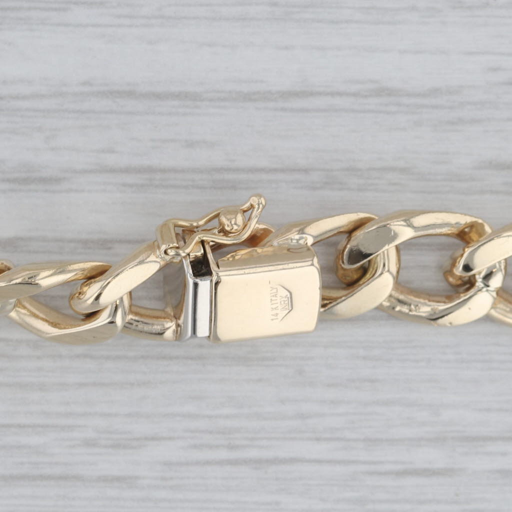 Gray Cuban Curb Chain Necklace 14k Yellow Gold 17" 9.5mm