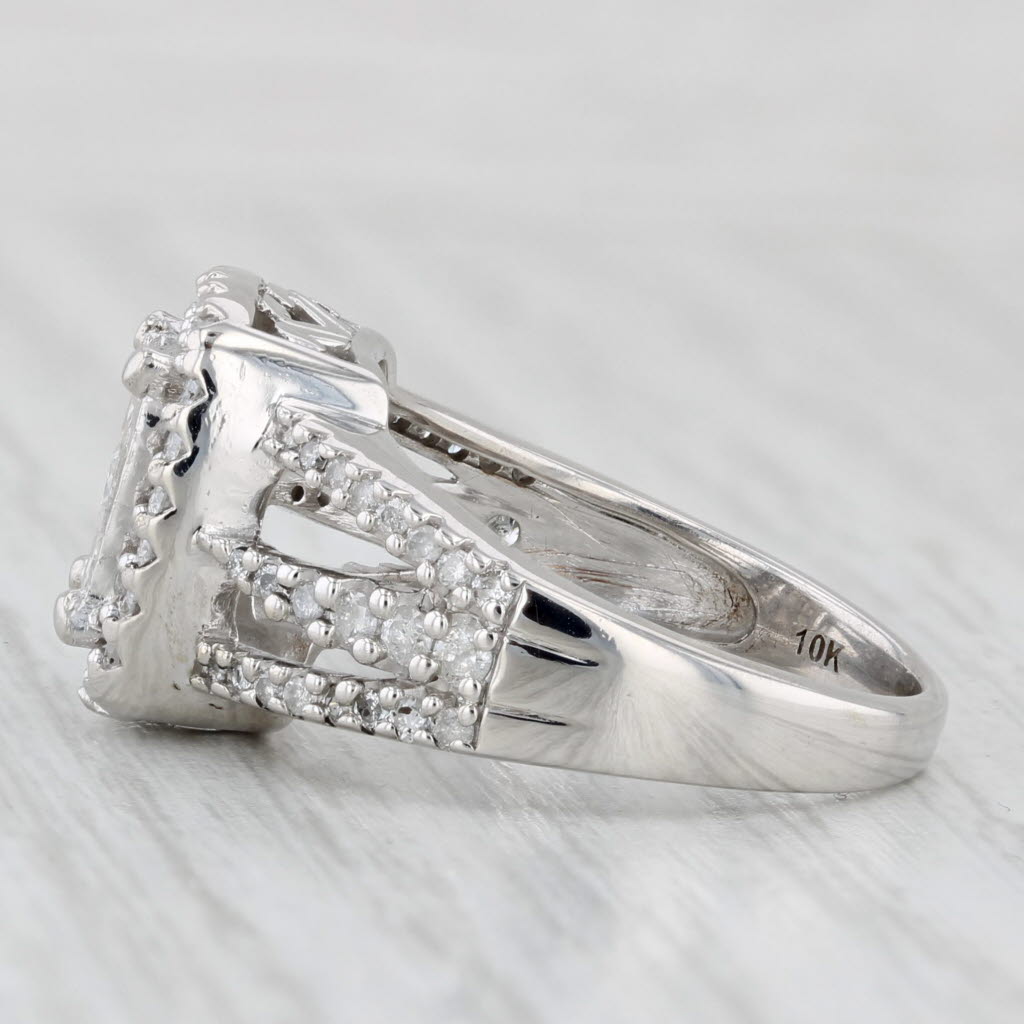 Light Gray 0.91ctw Princess Diamond Halo Engagement Ring 10k White Gold Size 7