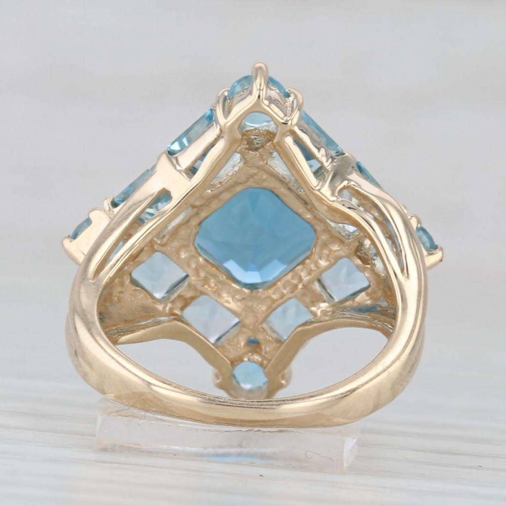 5.38ctw Blue topaz Halo Ring 10k Yellow Gold Size 6 Cocktail