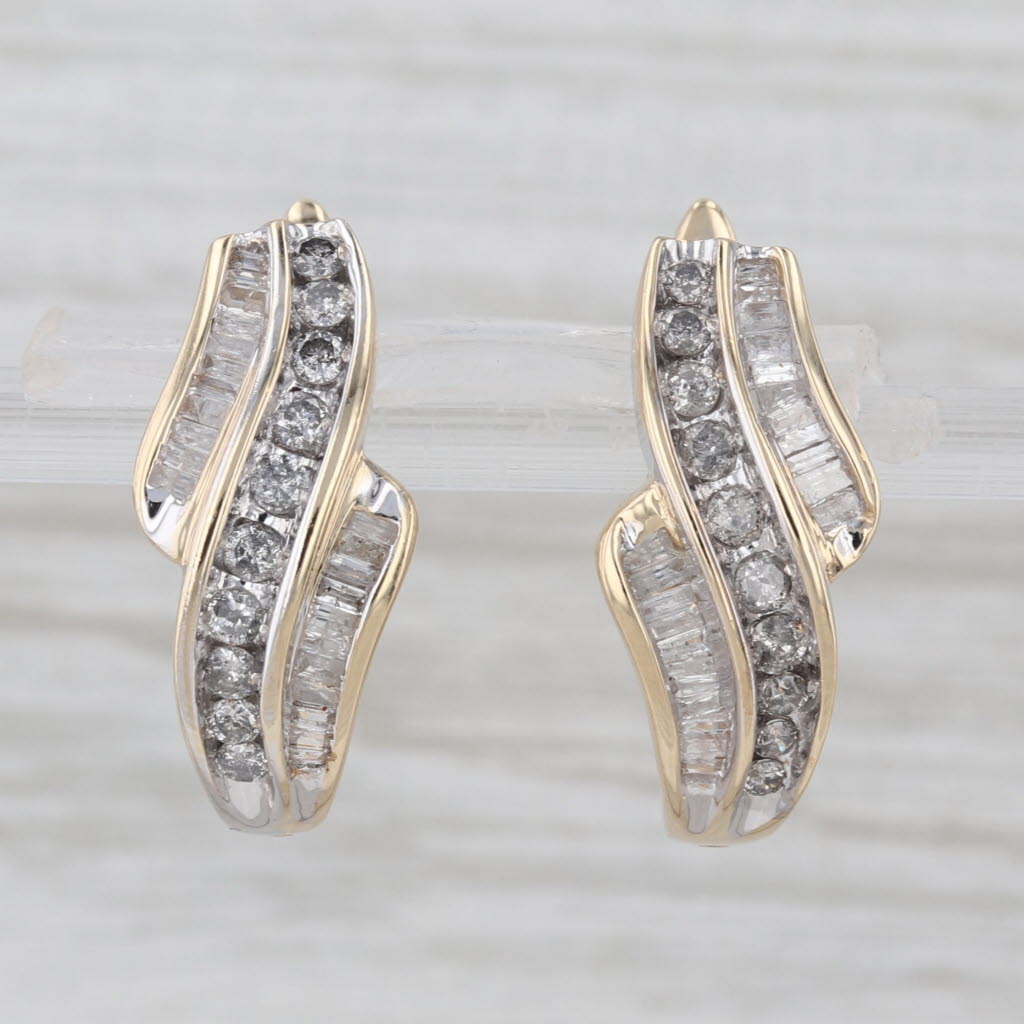 0.90ctw Diamond J-Hook Earrings 10k Yellow Gold Journey Drops