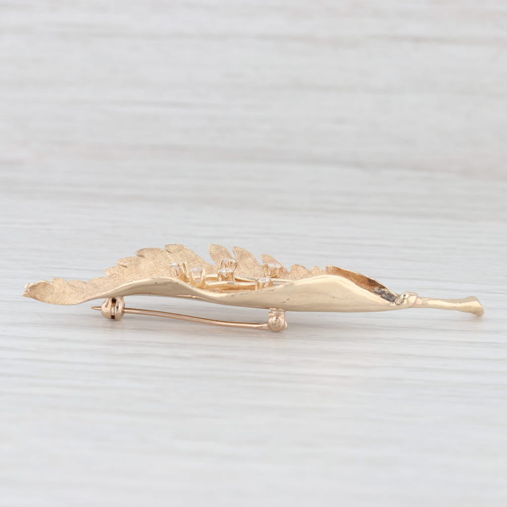 Light Gray 0.18ctw Diamond Spray Leaf Brooch 14k Yellow Gold Pin