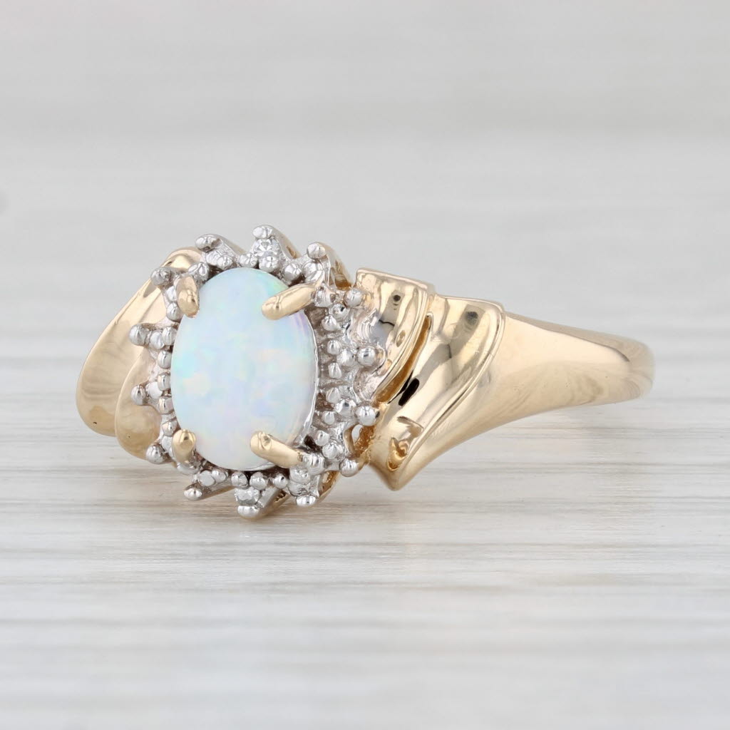 Light Gray Lab Created Opal Diamond Ring 10k Yellow Gold Size 7.25