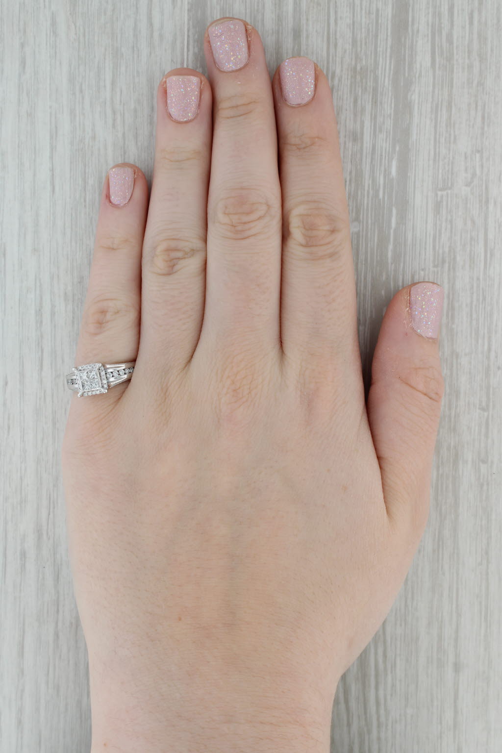 Dark Gray 0.70ctw Princess Diamond Halo Engagement Ring 14k White Gold Size 6