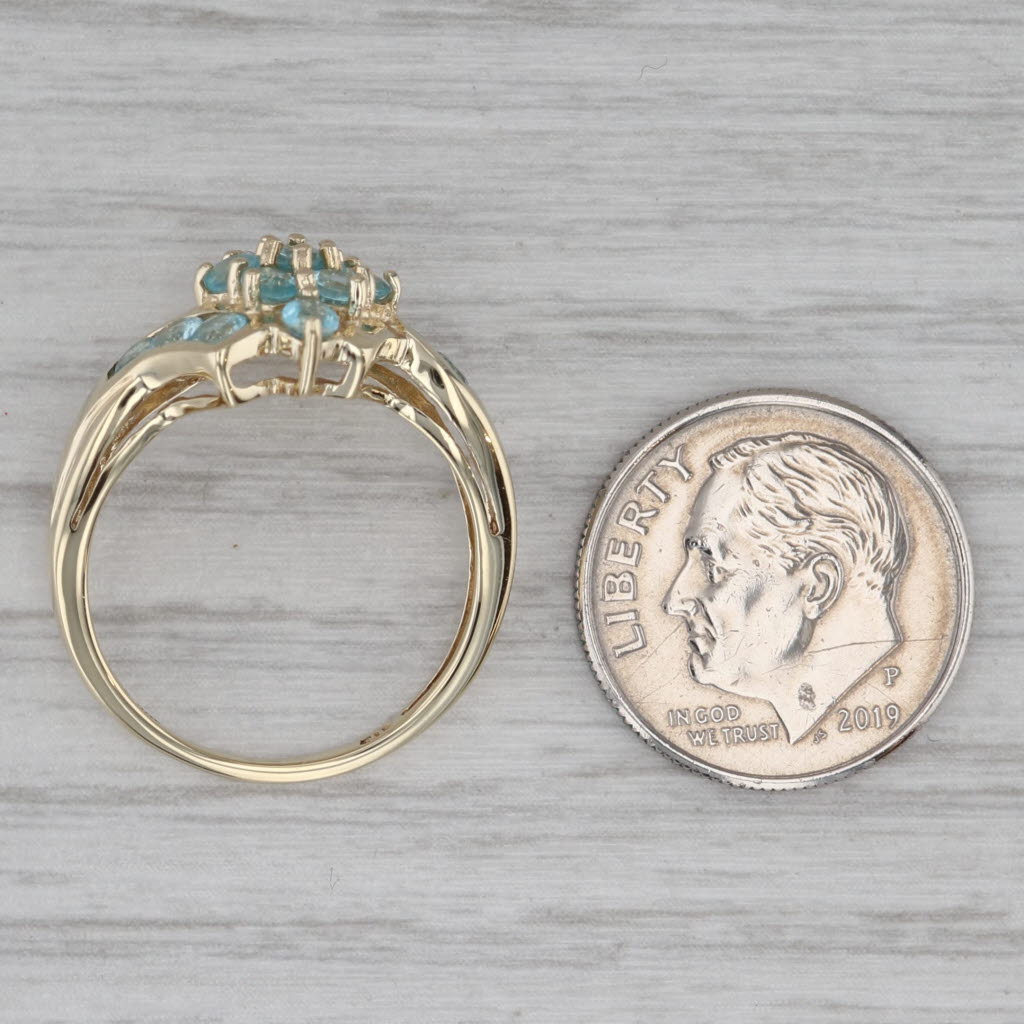 Gray 1.15ctw Blue Apatite Cluster Bypass Ring 10k Yellow Gold Size 7