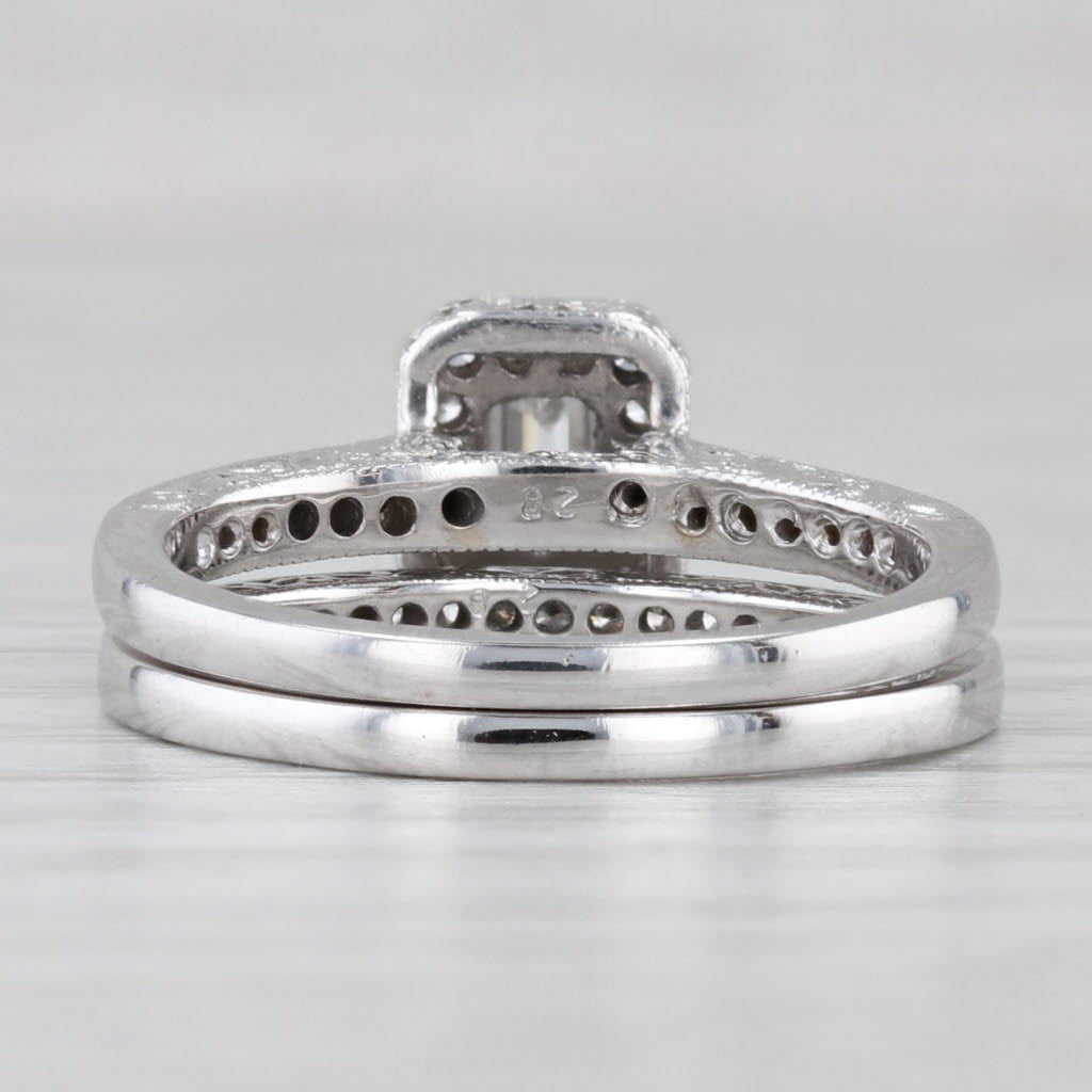0.70ctw Emerald Cut Diamond Halo Engagement Ring Wedding Band 14k White Gold
