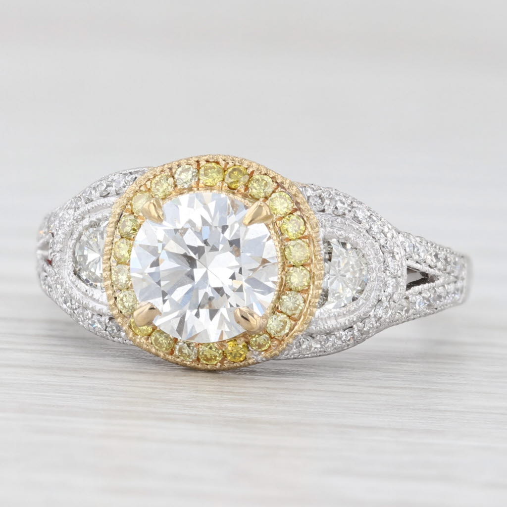 Light Gray 1.87ctw White Yellow Diamond Halo Engagement Ring 18k White Gold Size 8 GIA