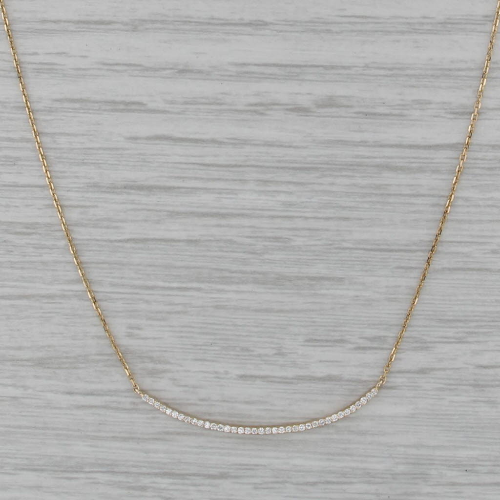 0.18ctw Diamond Bar Necklace 14k Yellow Gold 16" 17" 18" Cable Chain