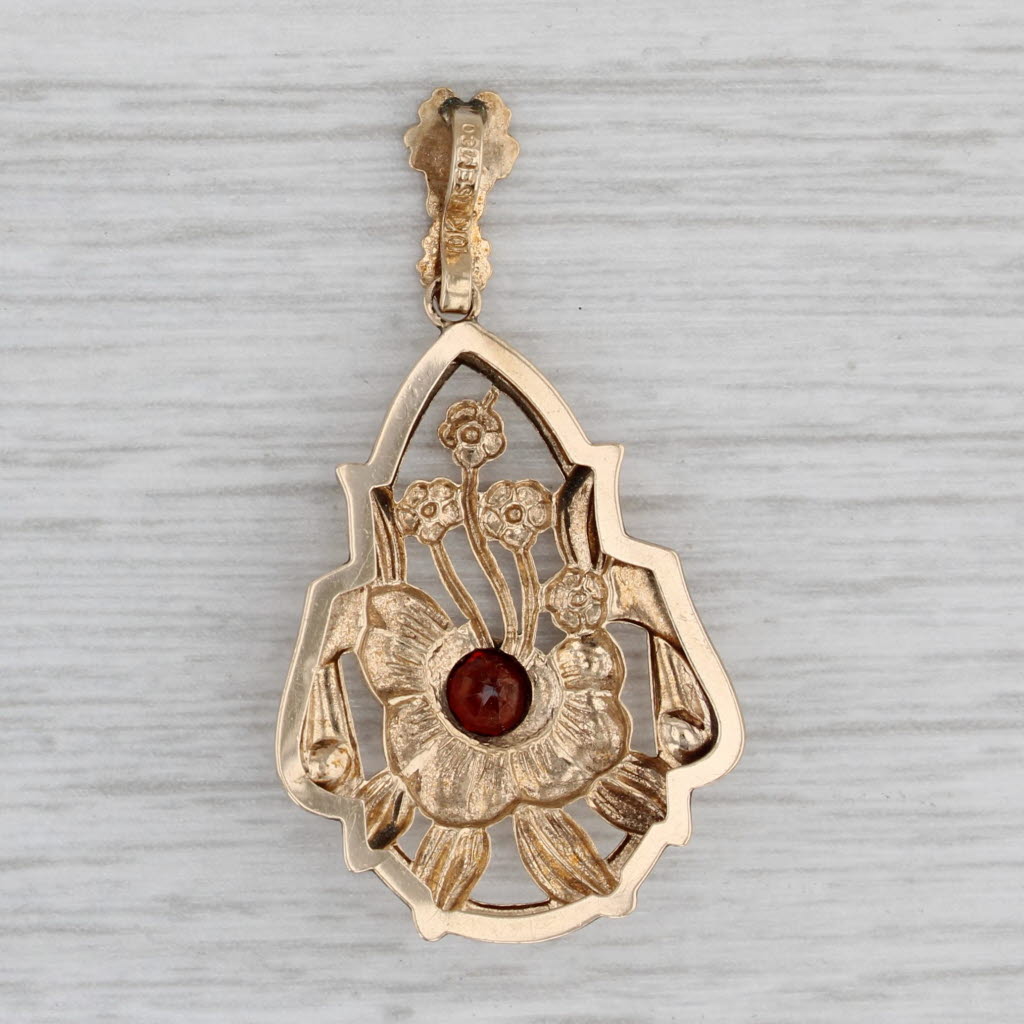 Gray Spessartite Garnet Flower Pendant 10k Yellow Gold Vintage Floral