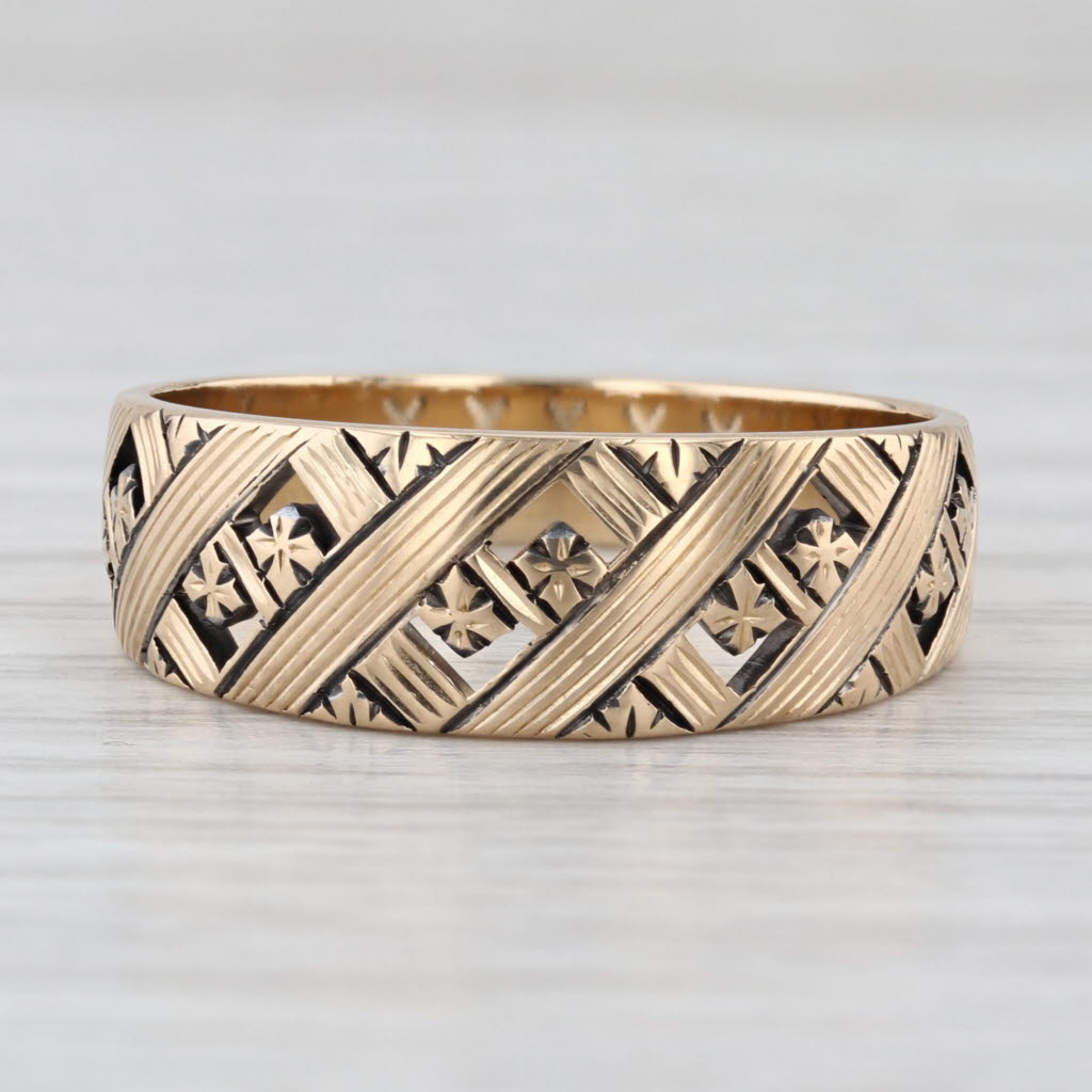 Lattice Work Cross Hatch Cross Ring 14k Yellow Gold Size 11-11.25 Men's Band
