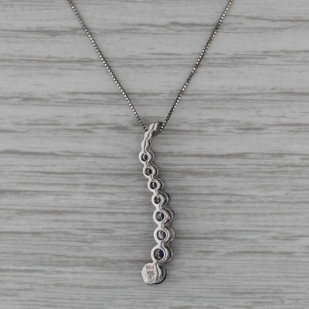 0.91ctw Tanzanite Diamond Journey Pendant Nedcklace 14k White Gold 18" Box Chain