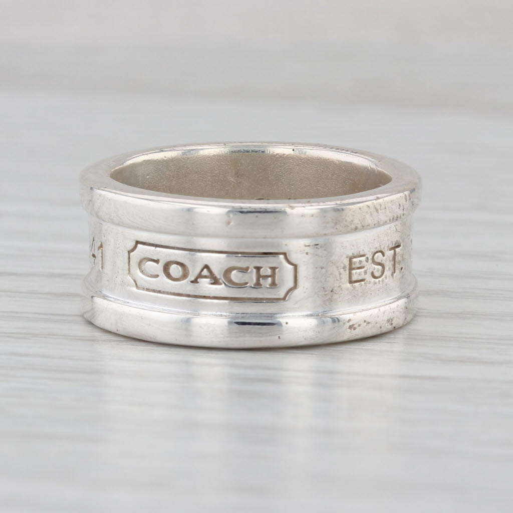 Coach Classic Wide Band Sterling Silver Ring Size 8.25