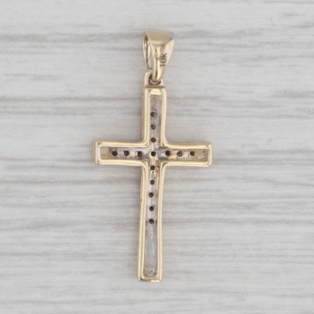 Gray Diamond Cross Pendant 10k Yellow Gold Small Drop