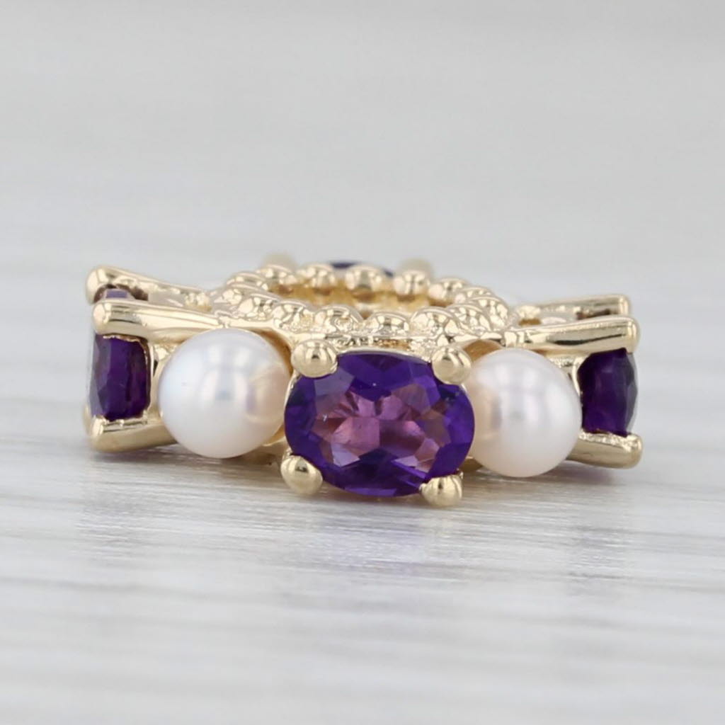 Light Gray Small Cultured Pearl 0.64ctw Amethyst Bead Spacer Charm 14k Yellow Gold Rondel
