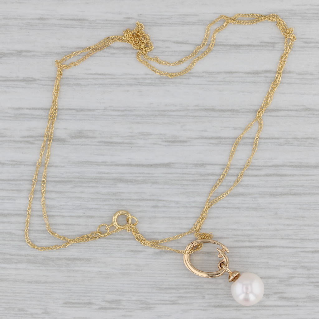 Gray New Cultured Pearl Diamond Pendant Necklace 14k Yellow Gold 18" Singapore Chain