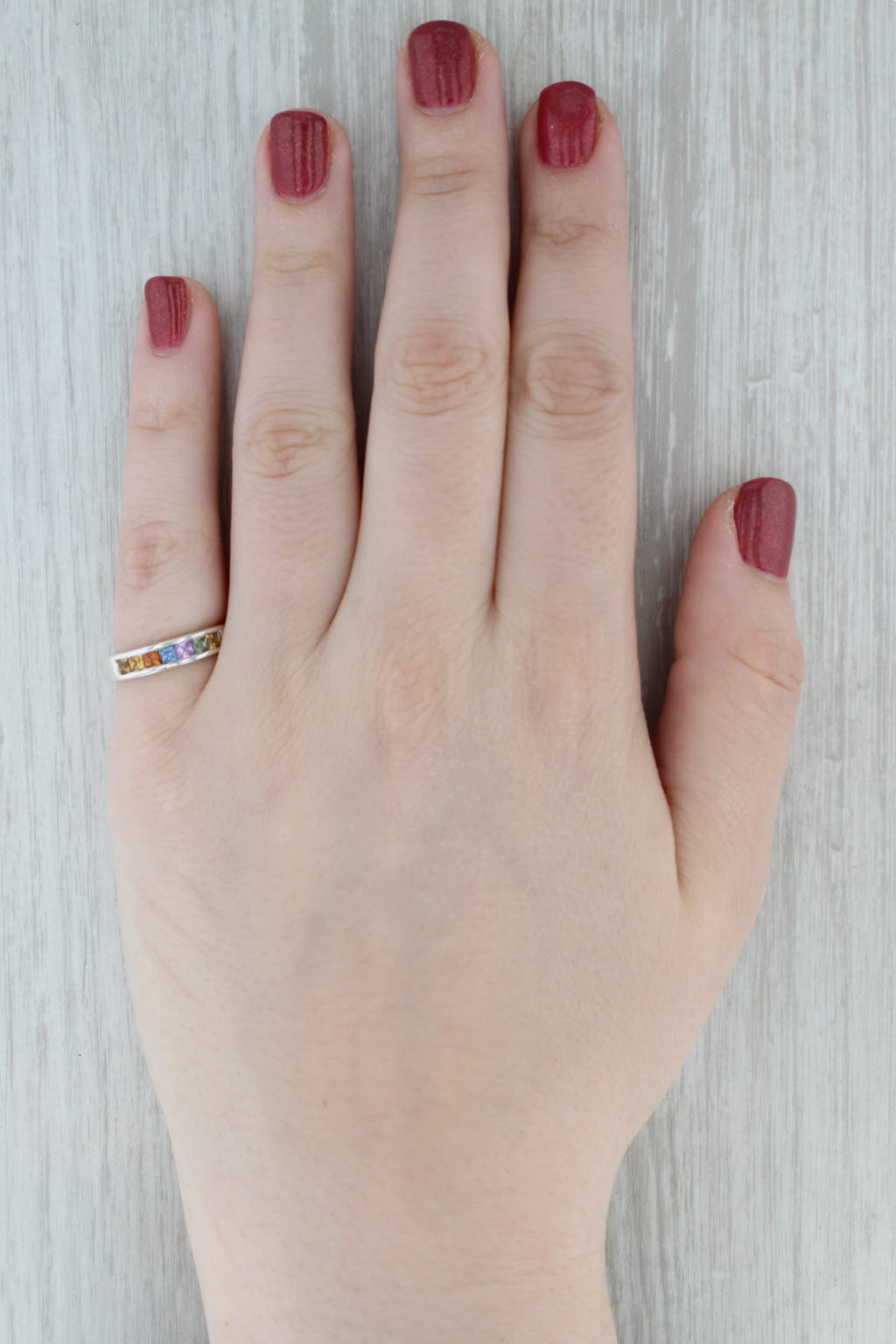 Gray 0.91ctw Multicolor Rainbow Sapphire Ring Sterling Silver Stackable Band COA