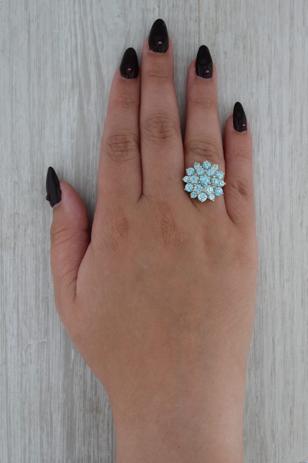 3.90ctw Blue Zircon Cluster Ring 10k Yellow Gold Size 7 Cocktail Flower