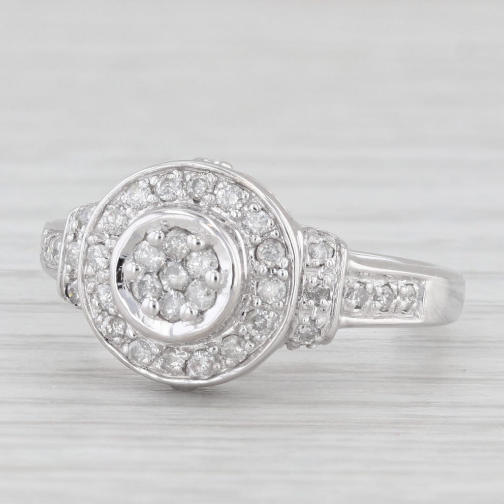 Light Gray 0.32ctw Diamond Cluster Halo Engagement Ring 10k White Gold Size 7