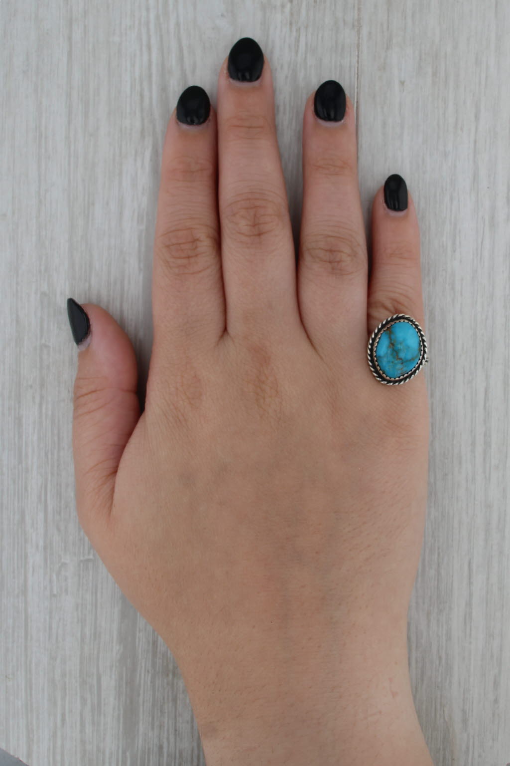 Oval Cabochon Turquoise Ring Sterling Silver Size 6.25 Stamped Native American