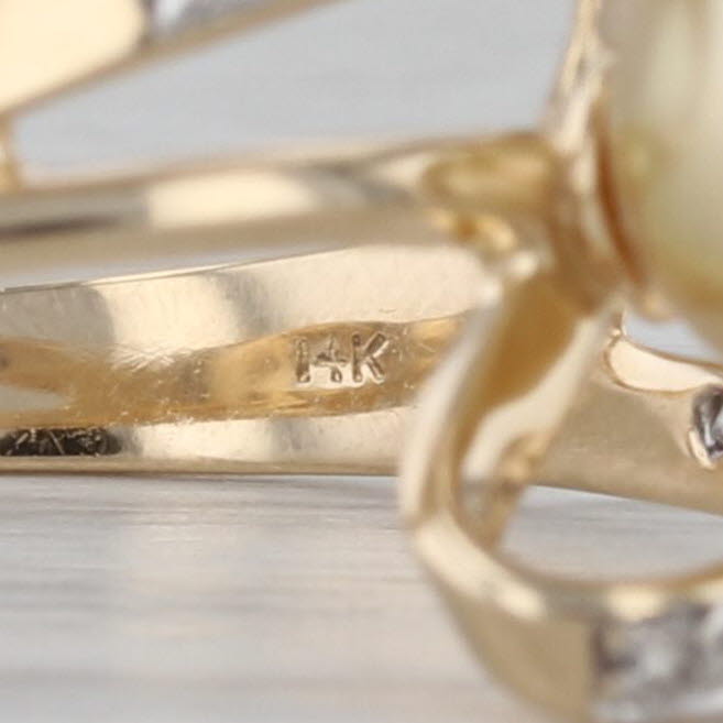Golden Pearl 0.23ctw Diamond Bypass Ring 14k Yellow Gold Size 7