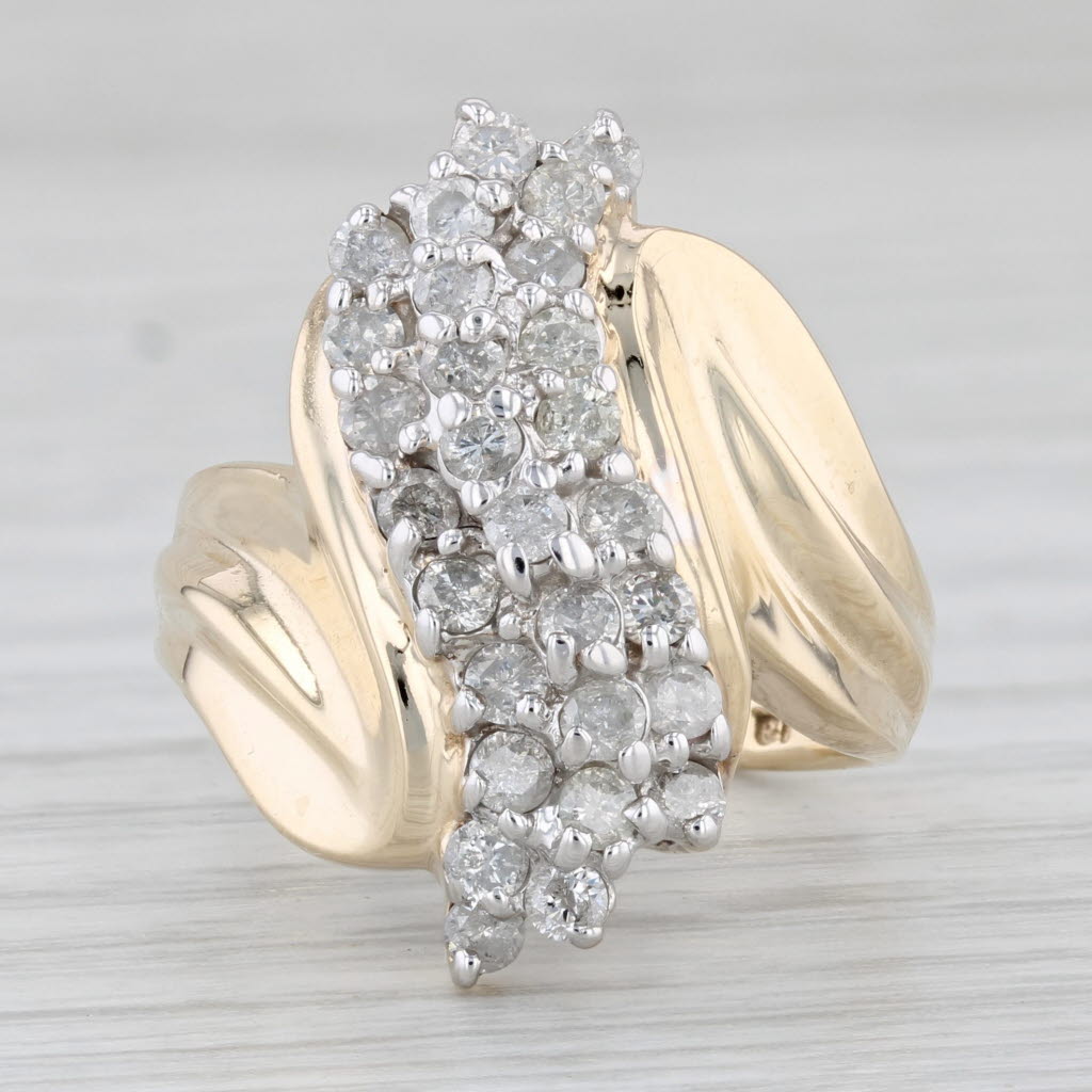 Light Gray 0.78ctw Diamond Cluster Bypass Ring 10k Yellow Gold Size 7.25 Cocktail