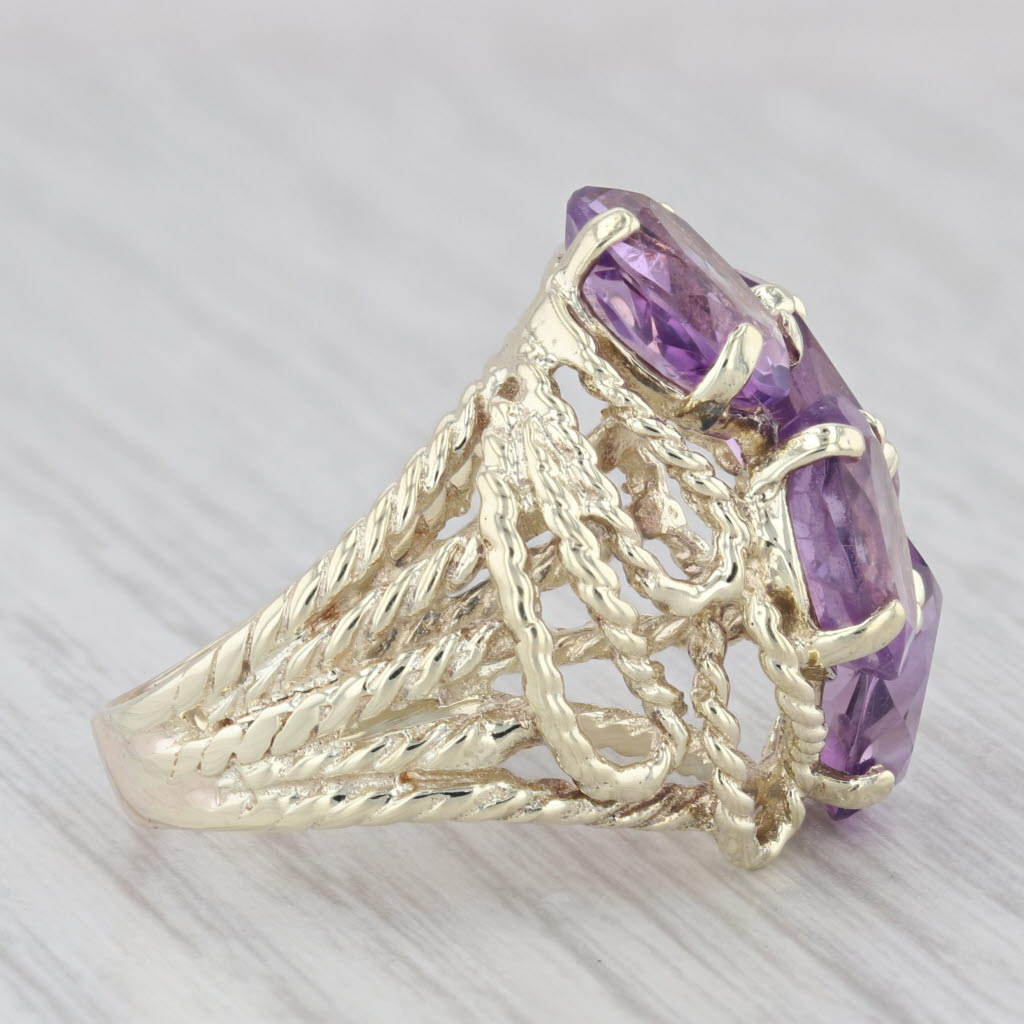Light Gray 7.30 ctw Amethyst Cluster Rope Statement Cocktail 14K Yellow Gold Size 7.5 Ring