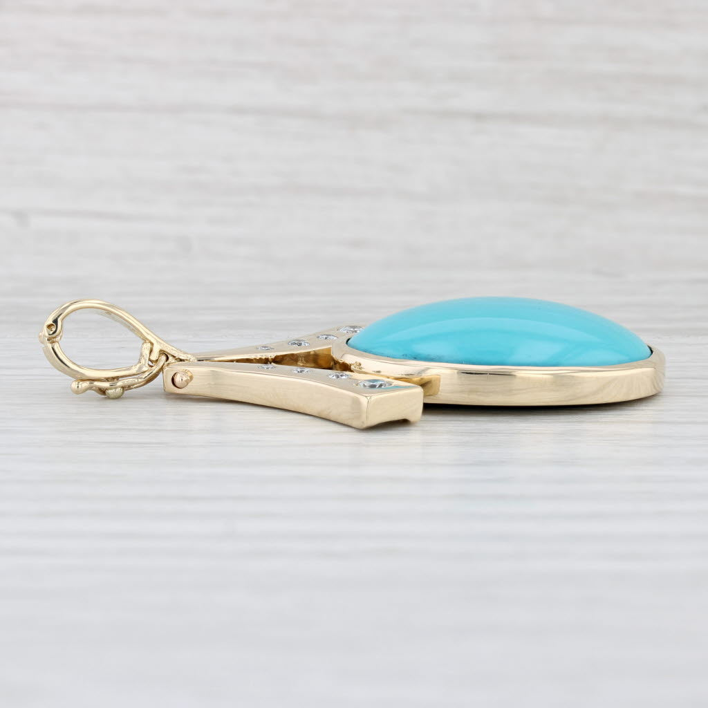 Light Gray Stabilized Turquoise Diamond Enhancer Pendant 14k Yellow Gold Oval Cabochon