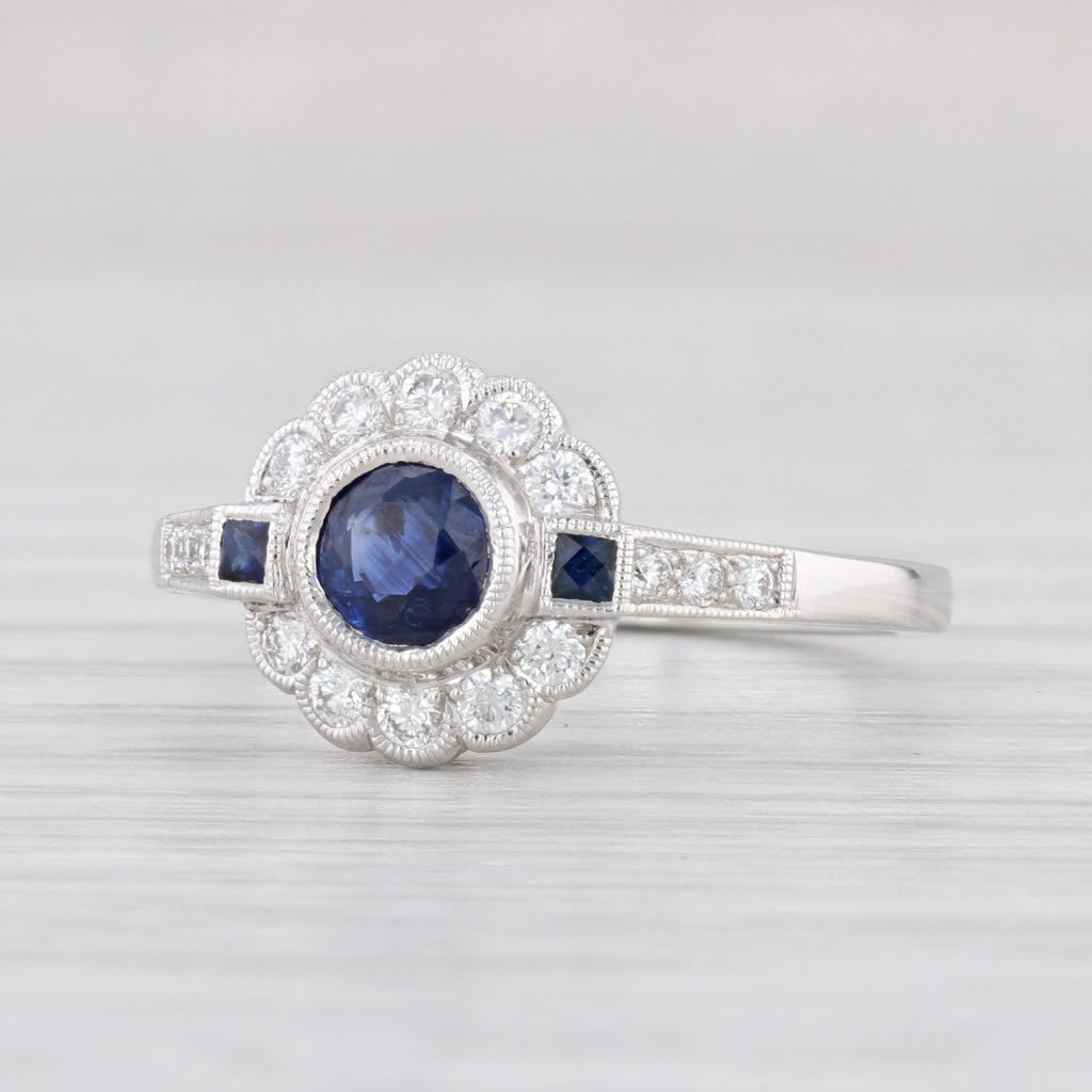 Light Gray New Beverley K 0.85ctw Sapphire Diamond Halo Ring 14k Gold Engagement Size 7.25