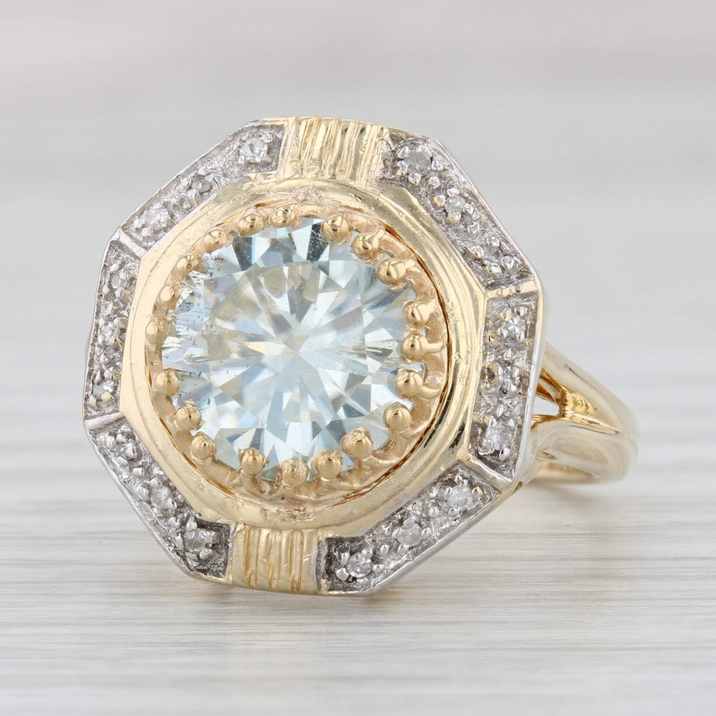 Light Gray 4.32ctw Moissanite Cocktail Ring 14k Yellow Gold Size 8.25 Solitaire w/ Accents