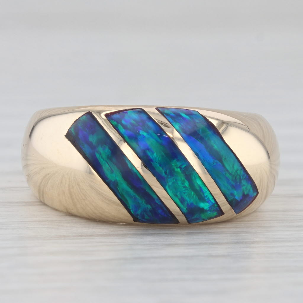Light Gray Lab Created Opal Mosaic Domed Ring 14k Yellow Gold Size 9