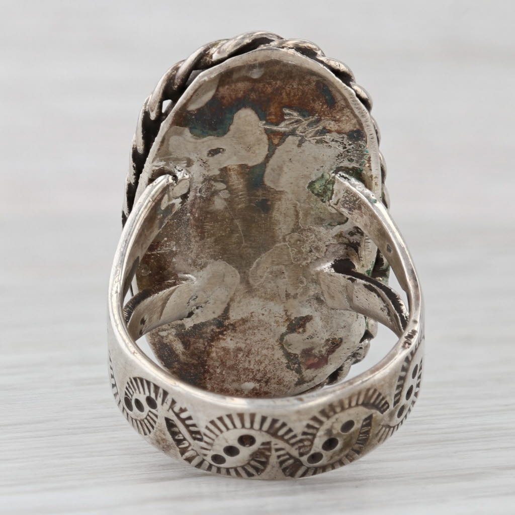 Light Gray Vintage Native American Oval Turquoise Cabochon Ring Sterling Silver Stamped
